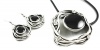 Unique City Gypsies Messy Abstract Swirl Pendant Necklace and Earrings Set with Black Epoxy & Ice CZ Crystal Accents Antique Silver Tone on Black Cord