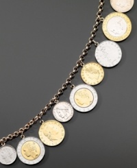 Count on change. This intriguing bracelet features an eclectic mix of Lira coins on a 14k gold chain. Measures 7-1/2 inches.