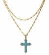 Catherine Popesco 14K Gold Plated Double Chain Cross Pendant Necklace with Turquoise Swarovski Crystals