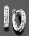 Dress up with a little dazzle. 14k white gold hoop earrings with diamond accents. Approximate diameter: 1/4 inch.