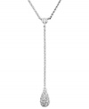 A luminous single teardrop of clear crystals makes a romantic statement on this fine necklace. In silvertone rhodium plated mixed metal. Chain measures approximately 16 inches; drop measures approximately 2 inches.