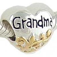 Petite Grandma Heart 14K and 925 Sterling Silver Bead fits European Charm Bracelet