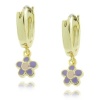 Lily Nily 18k Gold Overlay Lavender Enamel Hanging Flower Children's Hoop Earrings