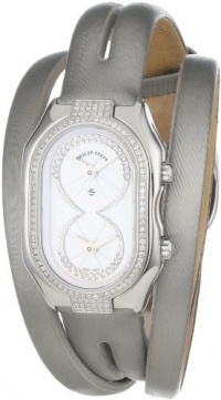 Philip Stein Women's 14DP-IDW-IPLDW Prestige Pave Diamond Platinum Double Wrap Silk Calf Strap Watch