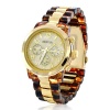 Bling Jewelry Chronograph Womens Tortoise Shell Look Gold Plated Tone Link Watch