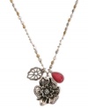 Flower power. Make a strong fashion statement with this necklace from Lucky Brand. Crafted from silver- and gold-tone mixed metal, the necklace is adorned with charms made from semi-precious accents. Item comes packaged in a signature Lucky Brand Box. Approximate length: 30 inches. Approximate drop: 1-1/2 inches.