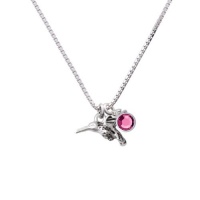 Small 3-D Hummingbird Charm Necklace with Hot Pink Crystal Drop