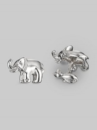 A fun design in sterling silver, with an elephant on the front and a mouse-shaped t-back. Elephant length, about 1 Made in USA