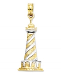 Perhaps one of the most iconic lighthouses to date, the Cape Hatteras Lighthouse presents alluring mystery. Wound in sterling silver, this 14k gold charm offers a beautiful replica and keepsake. Chain not included. Approximate drop length: 1 inch. Approximate drop width: 4/10 inch.