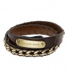 Michael Kors MKJ1065710 Women's Brown Leather and Gold Tone Stainless Steel Wrap Bracelet Jewelry