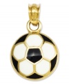 The perfect gift for the next Mia Hamm or David Beckham. This decorative soccer ball charm features a black and white enamel surface, set in 14k gold. Chain not included. Approximate length: 3/4 inch. Approximate width: 2/5 inch.