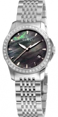 GUCCI Women's YA126507 G-Timeless Black Mother-Of-Pearl Diamond Dial Watch