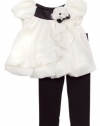 Rare Editions Baby-girls Newborn Chiffon Ruffle Legging Set, Ivory/Black, 6 Months