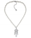 The perfect accessory when endless elegance is required. Carolee's pendant necklace features a silver tone chain with glass pearls and a crystal-accented chandelier. Set in imitation rhodium-plated mixed metal. Approximate length: 16 inches + 2-inch extender. Approximate drop: 1-3/4 inches.