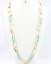 40 inch Metal and Link Detailed Drape Necklace Set, Aqua