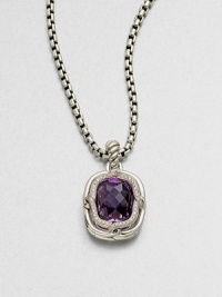 From the Labyrinth Collection. A stunning, faceted amethyst stone surrounded by sparkling diamonds set in sleek sterling silver on an iconic cable bale. AmethystDiamonds, .19 tcwSterling silverSize, about .55Fixed baleImported Please note: Chain sold separately. 