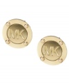 Show your love for MK. Michael Kors' edgy earrings feature stud and logo detail in gold tone mixed metal. Approximate diameter: 1/2 inch.