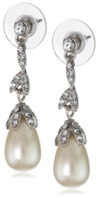 Carolee Pearl and Crystal Basics Linear Floral Tear Drop Earrings