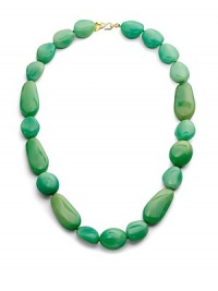 This one-of-a-kind design boasts exuberant gradient green resin stones in a modern mix of shapes.Resin 22k goldplated Length, about 29 S-hook clasp Imported