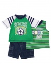 BT Kids Infant Boys (12-24mo) 3 pc soccer shirt and denim cargo shorts set