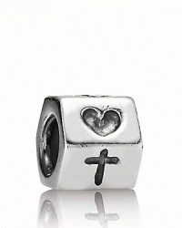 This sterling silver PANDORA charm features a detailed cross, anchor, and heart design.