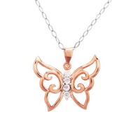 DiAura Rose-Gold Plated Sterling Silver Diamond-Accent Butterfly Pendant Necklace, 18