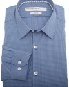 Perry Ellis Men's Premium Mini Check Slim Fit Dress Shirt, Blue, 17.5 34/35