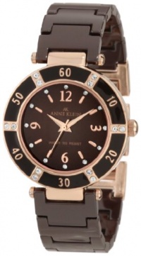 Anne Klein Women's 109416RGBN Swarovski Crystal Rosegold-Tone and Brown Ceramic Bracelet Watch