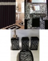 19 Piece Bath Accessory Set Black Zebra Animal Print Bath Rug Set + Black Zebra Shower Curtain & Accessories