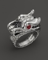 John Hardy Men's Naga Sterling Silver Lava Dragon Head Ring with Black Sapphire and Red Spinel Eyes