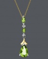 Make others green with envy. Sparkling peridot drops (1-5/8 ct. t.w) in pear and marquise-cuts are accented by round-cut diamond in a sterling silver and 14k gold setting. Approximate length: 18 inches. Approximate drop: 1-1/3 inches.