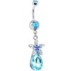 Aqua Gem Exotic Flower Teardrop Belly Ring