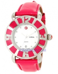 Michele Woman's MWW14B000005 Coral Diamond Bright Pink Patent Leather Watch