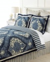 Refresh, renew, relax! Offering a fresh twist on traditional style, Martha Stewart Collection's Indigo Damask comforter or duvet cover set blends a floral damask pattern with tailored stripes for a look that ultimately inviting.