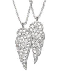 The perfect gift to show your best friend how much they mean to you! With this set of two classic pendants, you can keep one for yourself and give the other to your friend. Each one features a delicate wing in clear crystal pavé hanging on a silver tone mixed metal chain. Approximate length: 17-1/2 inches. Approximate drop: 1-1/8 inches.