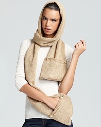 Go for gold in MICHAEL Michael Kors' chic hooded scarf with metallic threads and logo details.