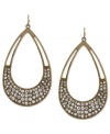 Shine at any occasion. Jessica Simpson's teardrop earrings, crafted from gold-tone mixed metal, are adorned with glistening crystal pave accents for a look that's truly radiant. Approximate drop: 2-3/4 inches.