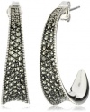 Judith Jack Sterling Silver Marcasite Pave Sculptured Contour Hoop Earrings