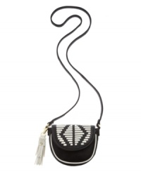 An indie-chic design with tribal-inspired accents. This Danielle Nicole crossbody will take your style to a whole new level with a whip stitch detailed flap, contrast tassels and a go-anywhere silhouette.