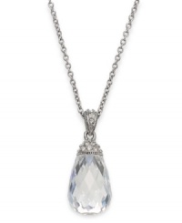 Stunning sophistication stands out on Eliot Danori's briolette-shaped pendant necklace. Crafted in rhodium-plated brass, a clear cubic zirconia (7 ct. t.w.) is accented with crystal sparkle. Approximate length: 16 inches + 2-inch extender. Approximate drop: 3/4 inch.