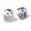 Juicy Inspired 1/2'' Flat Silver Cupcake Stud Earrings with Sparkling Rainbow Crystals