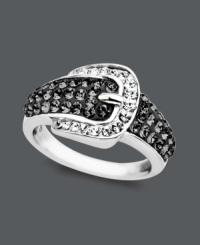 Step it up a notch in this chic cocktail ring. Kaleidoscope's buckle-shaped design shines with the addition of sparkling black and clear crystals made with Swarovski Elements. Crafted in sterling silver. Sizes 7, 8 and 9.