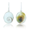 Shiva's eyes Swirl Shell Earrings, Sterling Silver Hook Earrings