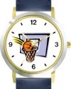 Basketball, Hoop, Backboard, Swish Basketball Theme - WATCHBUDDY® DELUXE TWO-TONE THEME WATCH - Arabic Numbers - Blue Leather Strap-Women's Size-Small