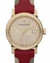 Burberry BU9111 Women's Swiss Haymarket Check Fabric & Red Leather Band watch