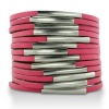 MULTI SPLIT LEATHER W/METAL PINK Pink Shredded Leather and Silver Tone Accented Cuff Bracelet