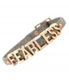 Go for the bold. This mini affirmation from bracelet from BCBGeneration is crafted from rose gold-tone mixed metal and platinum glitter PVC for a daring look. Approximate length: 8 inches.