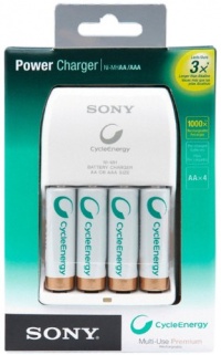 Sony Cycle Energy BCG34HLD4KN Power Charger with 4 Pre-Charged 2000 mAh AA Batteries