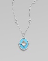 From the Oasis Collection. A gorgeous design of textured sterling silver punctuated by oval-shaped turquoise, luminous white sapphires, and crystal, suspended from a delicate chain.Turquoise, white sapphire, crystal Sterling silver Pendant length, about 1 Chain length, about 17 Imported