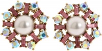 Betsey Johnson Cupid's Arrow Pearl Crystal Round Stud Earrings